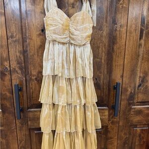 Lulu's Metallic Gold Tiered Dress